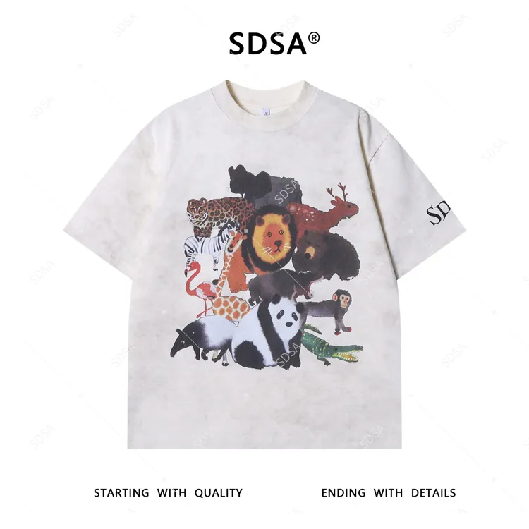 夏季高级感新款男士潮牌复古动物印花短袖T恤小众设计圆领上衣潮