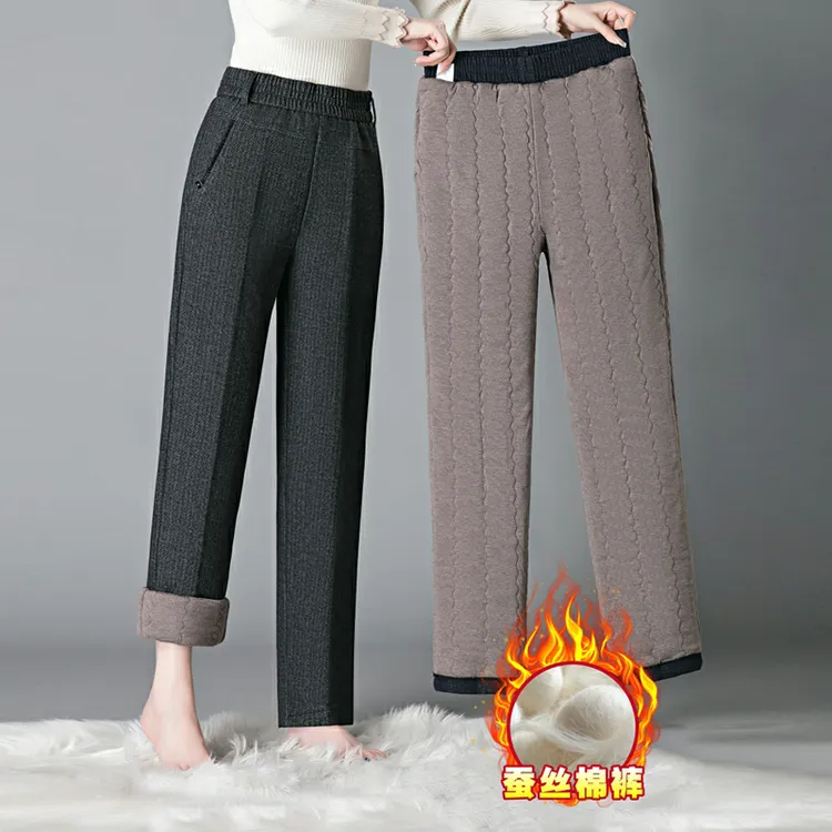 微弹高腰棉裤加绒加厚中老年冬季宽松休闲暖裤老年人保暖裤外穿
