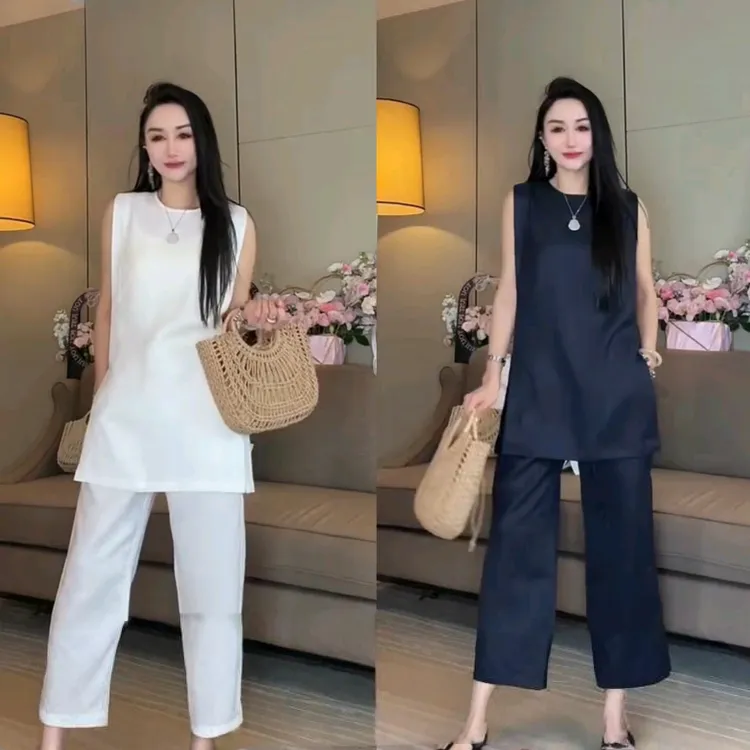 夏季新款韩版宽松套装无袖休闲背心＋裤子套装