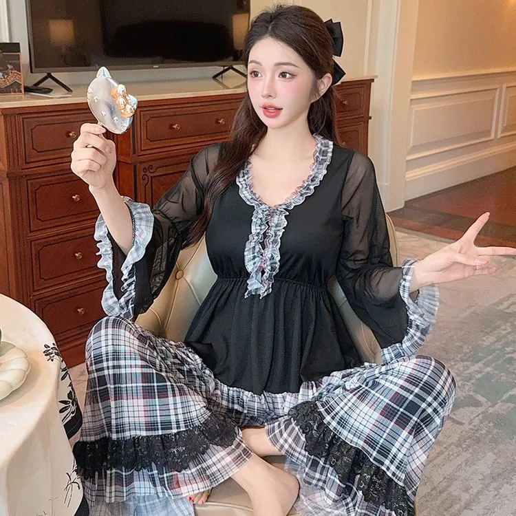 夏季2025年新款睡衣女带胸垫网纱蕾丝纯欲风轻奢秋冬季爆款家居服