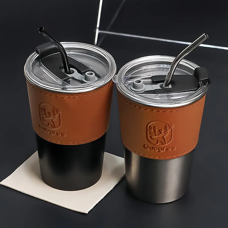 不锈钢水杯吸管杯女高颜值咖啡杯商用果汁饮料杯防摔户外随手杯子