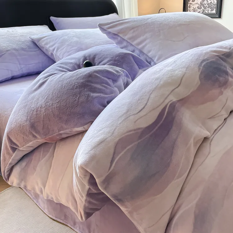 ins简约牛奶绒四件套双面加绒珊瑚绒被套学生宿舍床单床上用品三4