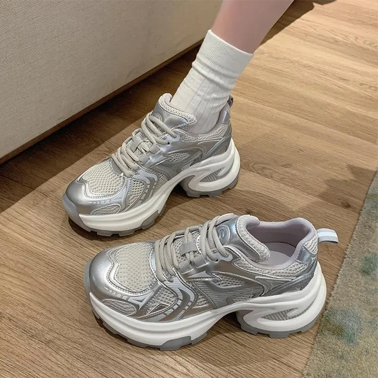 赵露思同款老爹鞋女2025新款春夏季透气小个子增高网面运动休闲鞋