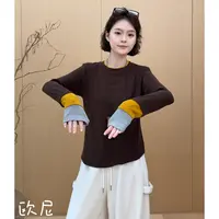 欧尼私服 2025秋季新款拼接撞色假两件长袖T恤打底上衣2509C6027