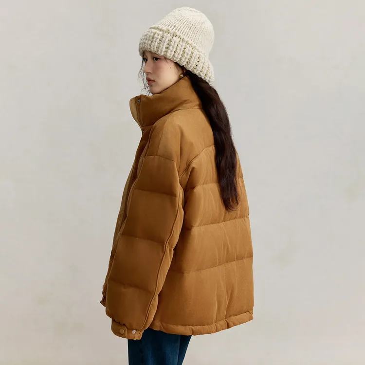 【茵曼】25冬季复古安可拉红鸭绒羽绒服立领保暖面包服18548365