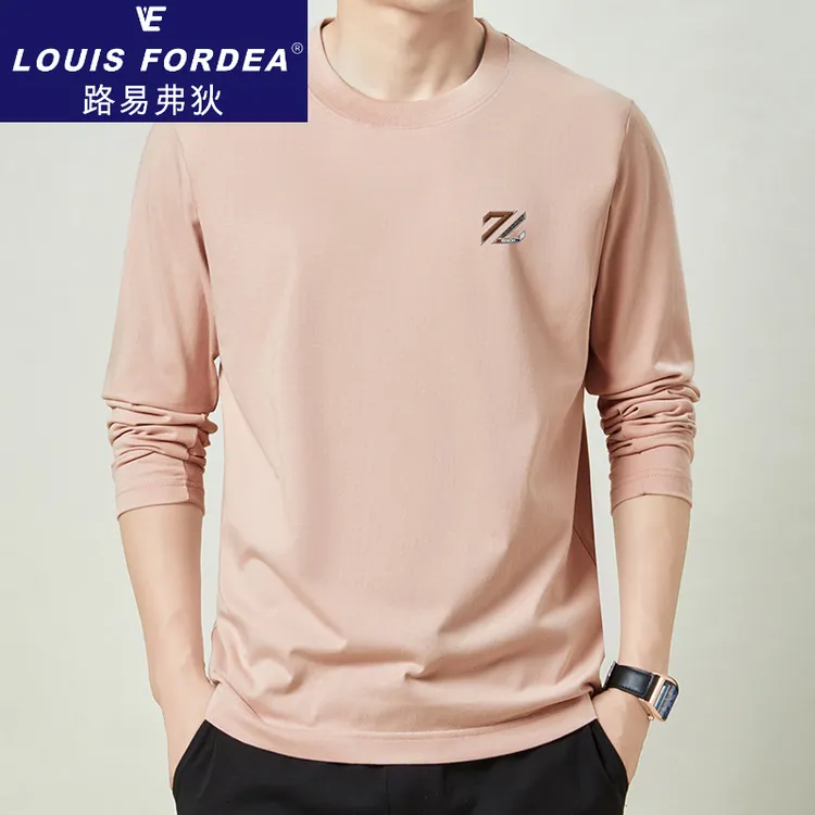 Louis Fordea路易弗狄新款男士t恤潮流纯棉男士纯棉简约长袖T恤