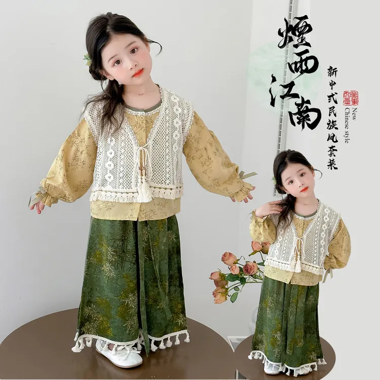 女童汉服秋款套装超好看古装演出服中国风女宝宝民族服中式三件套