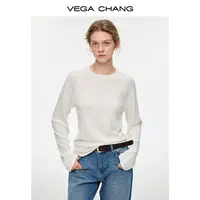 VEGACHANG【月白风清】磨毛T恤女款2025新款早秋简约白打底衫0286XT