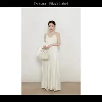 大婉酱黑标【流光之夜】进口水光纱拼接V领连衣裙气质长裙9836D