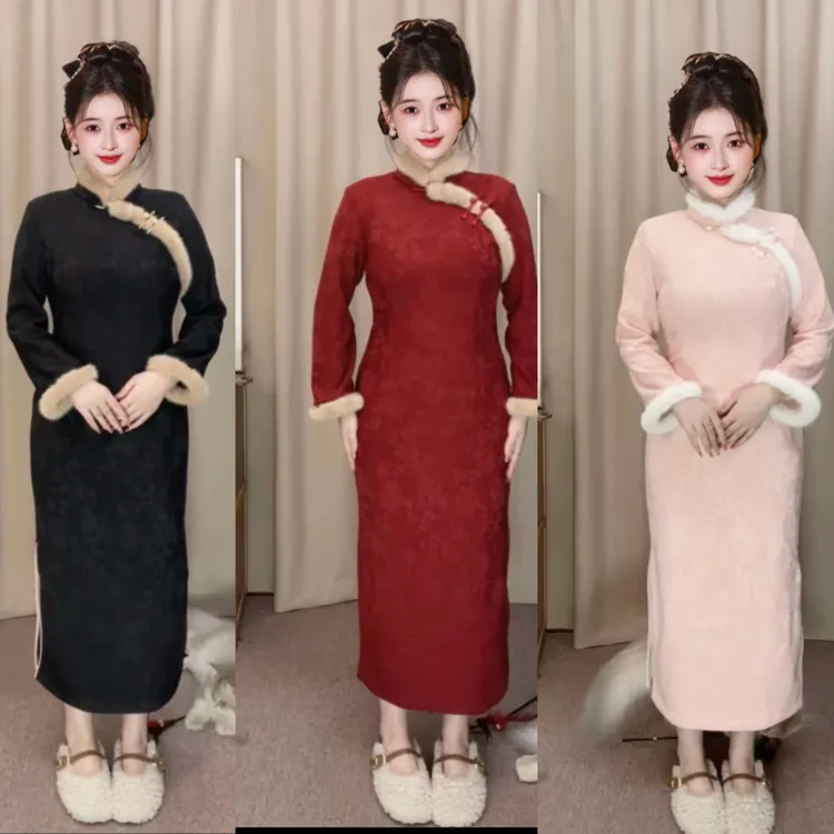 三生花-2025-提花立领日常低开衩新中式旗袍ins国风加绒双面冬季