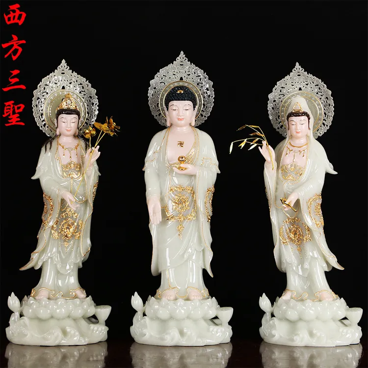 佛像佛具佛堂法会汉白玉石粉佛像 西方三圣 释伽佛 观音 地藏