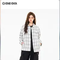IDLE IDOL翻领格纹宽松型收口袖夹克小香风时尚休闲男女夹克外套
