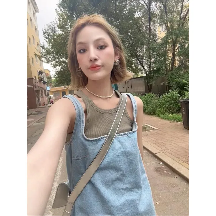 小个子高级感减龄法式复古牛仔背心辣妹连衣裙网红爆款2025年夏季