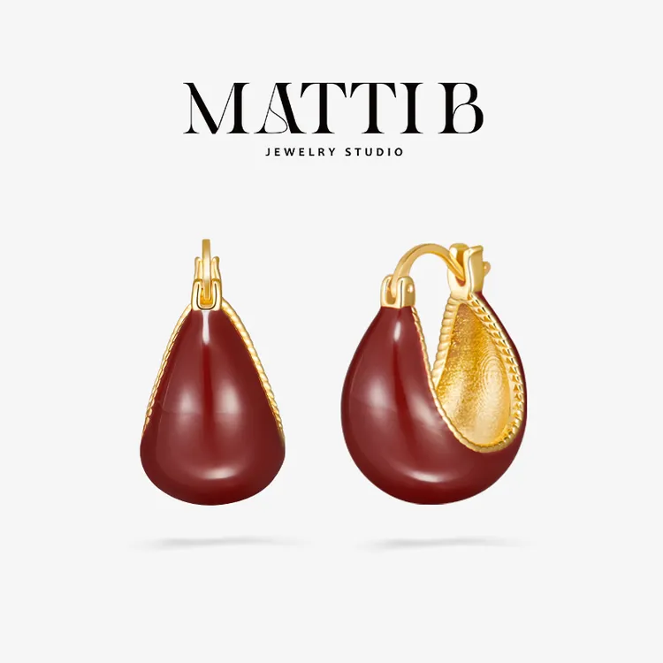 铜合金珐琅耳饰 红色超显白秋冬新爆款高级感独特百搭耳环女2108