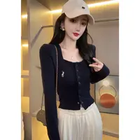 【小伊052】修身方领时尚T恤女长袖