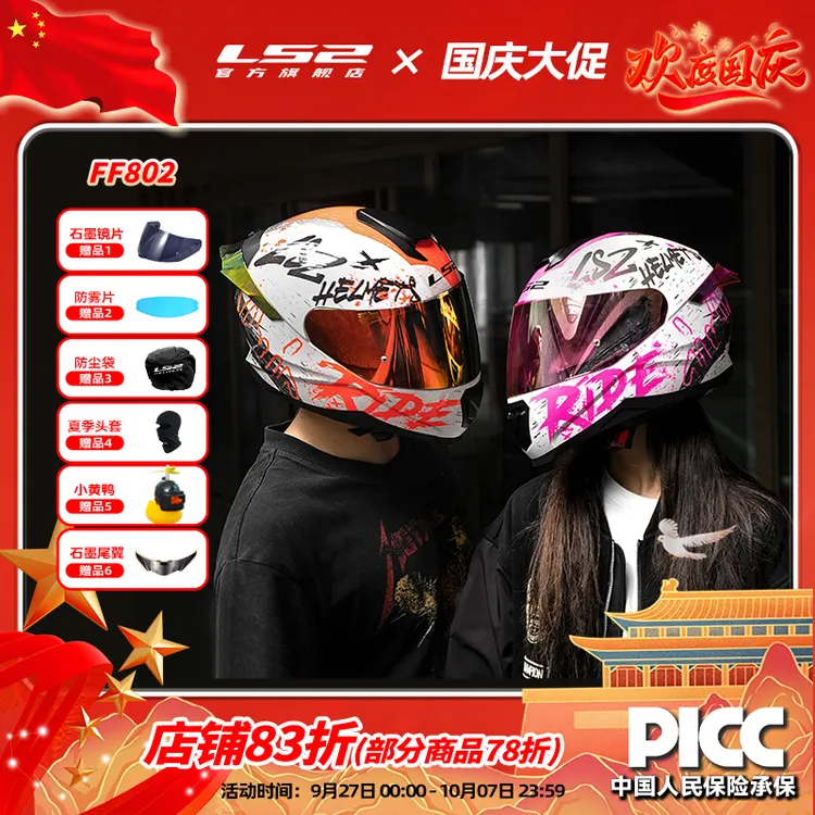 LS2情侣摩托车头盔机车四季儿童女款全盔防雾大尾翼骑行透气802