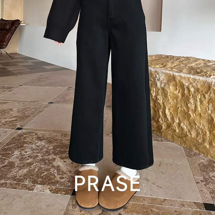 PRASE·噜【质感黑牛】微胖高腰加绒显瘦时尚牛仔直筒九分裤PR510S73