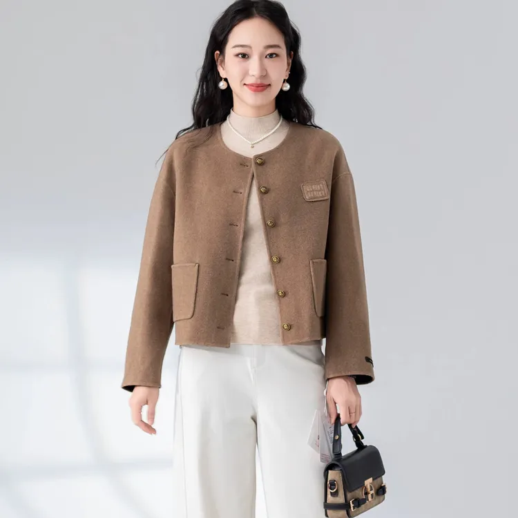 女士冬季简约短款毛呢大衣保暖时尚必备美美崔丽丽