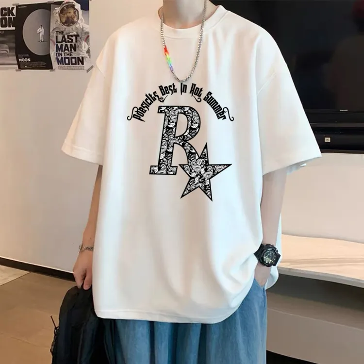 欧美式潮牌纯棉短袖t恤男生宽松休闲加大码上衣港风圆领半袖学生
