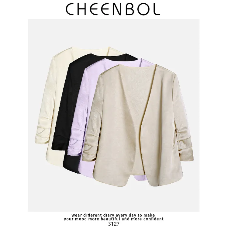 3127七分袖西装外套女夏季新款气质时尚休闲百搭纯色韩版小西装