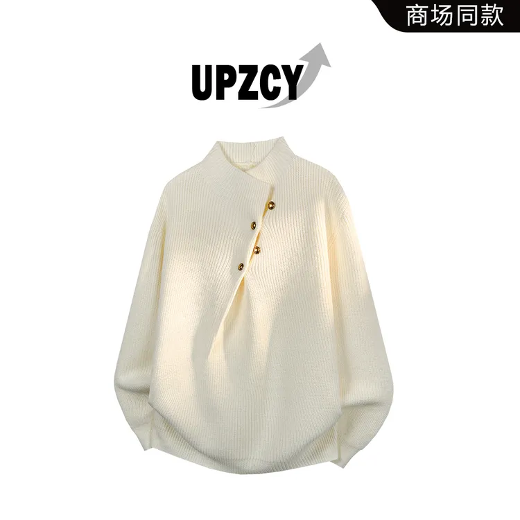 UPZCY美式慵懒风毛衣男秋冬季新款宽松保暖针织衫设计高级感男装