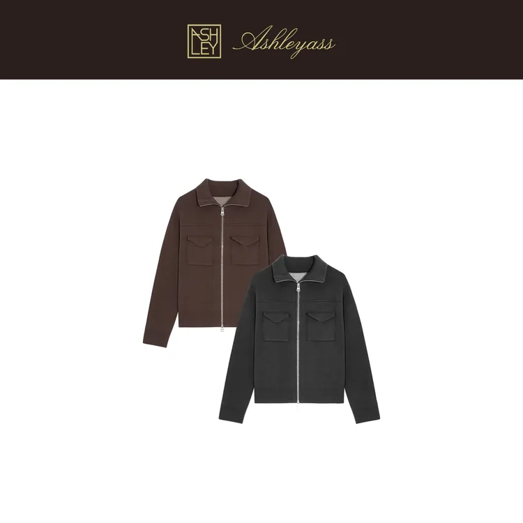 【ASHLEYASS】“双层针织毛衫”翻领双面设计师羊毛针织衫LSM251077W