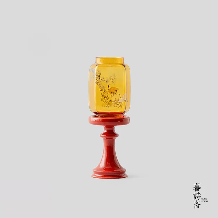 暮诗斋松鹤故宫红明清烛台玻璃中式摆件香薰蜡烛烛台茶室氛围灯