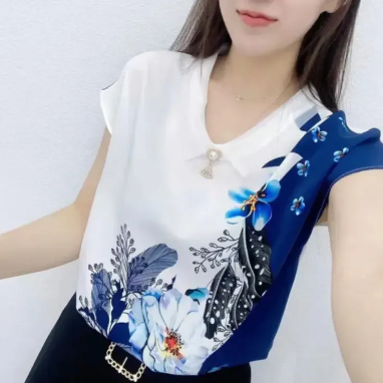 【早春新款】娃娃领小衫时尚羽毛款洋气百搭显瘦女装衬衫飞袖背心