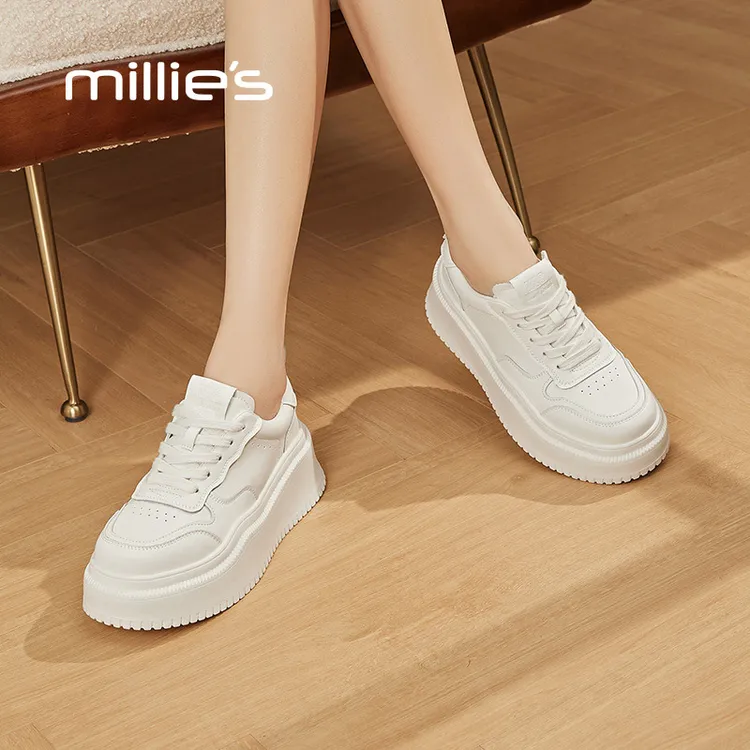 妙丽厚底板鞋女鞋2025新款春秋低帮松糕运动小白鞋增高软底休闲鞋