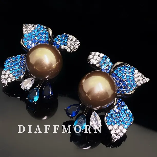 铜合金仿珍珠耳饰 DFM《叶语》重工轻奢高级感复古宫廷风树叶耳钉