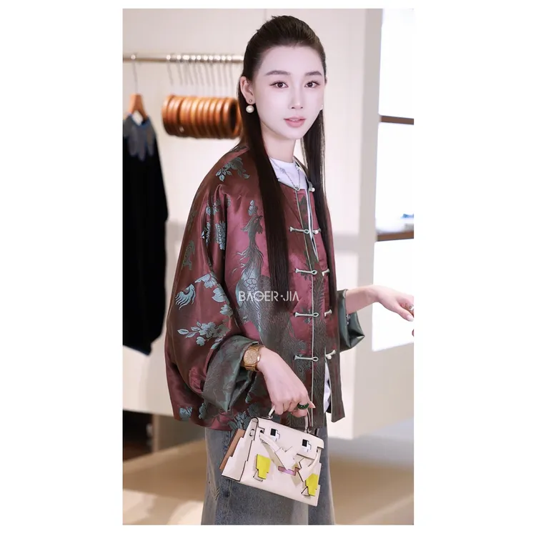 32-宝儿家含幂BA131725308新中式孔雀牡丹花鸟双王富贵呈祥外套