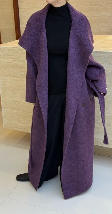 【紫气东来】韩式赫本2025立领秋冬宽松显瘦加长款羊毛大衣外套