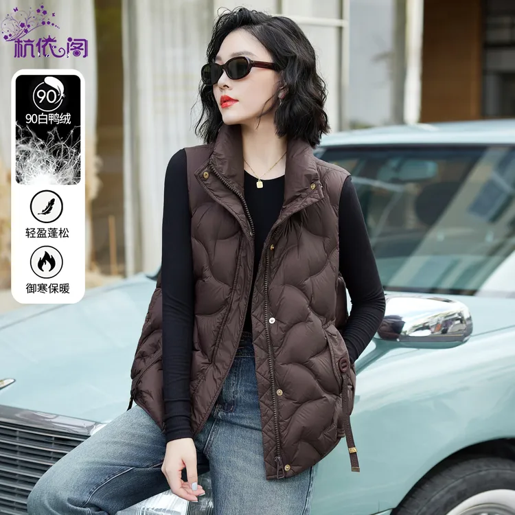 羽绒服马甲女冬2025新款时尚轻薄白鸭绒外穿短款坎肩背心马夹外套