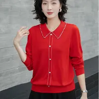 韩衣奇迹薄款天丝网红翻领大码订珠毛衣老钱风松弛感女装贵气