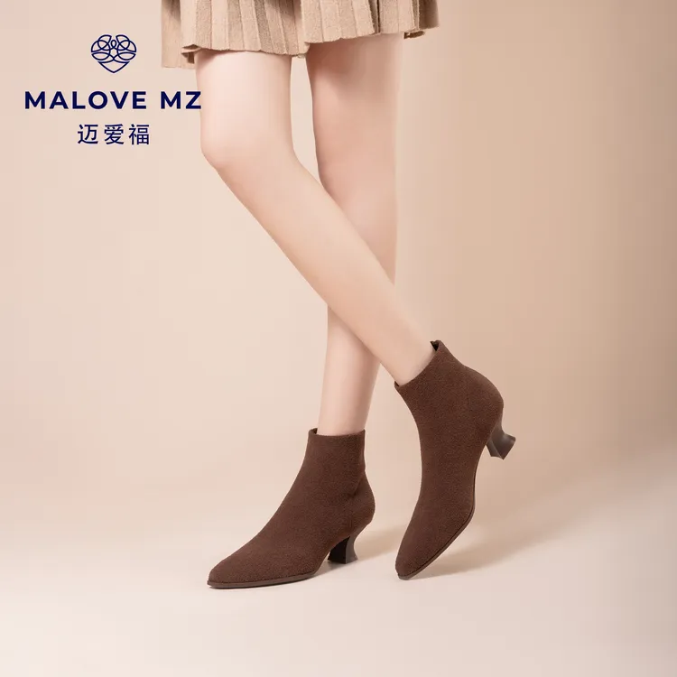 MALOVEMZ短靴女2025新款尖头弹力瘦瘦靴气质舒适短靴显瘦时装靴