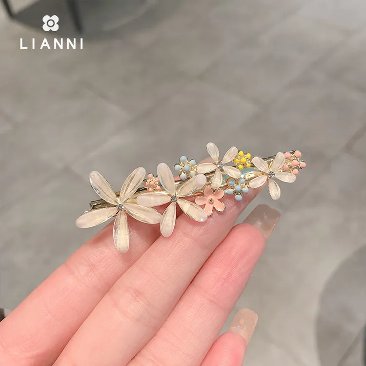 韩版新款发夹侧边鸭嘴夹琉璃花朵夹子超仙刘海发卡新款精致头饰女