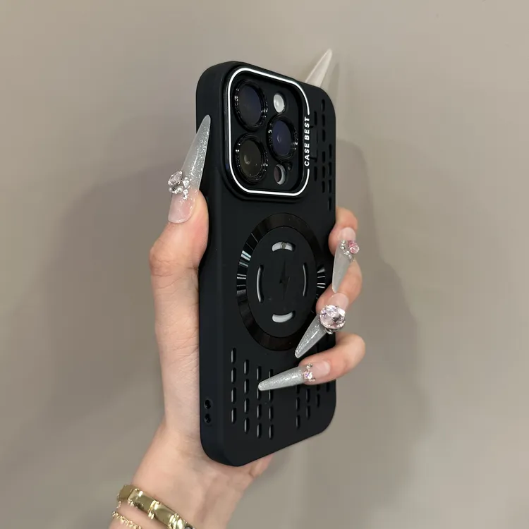 适用苹果16promax手机壳夏季镂空散热磁吸支架散热壳男女情侣软壳