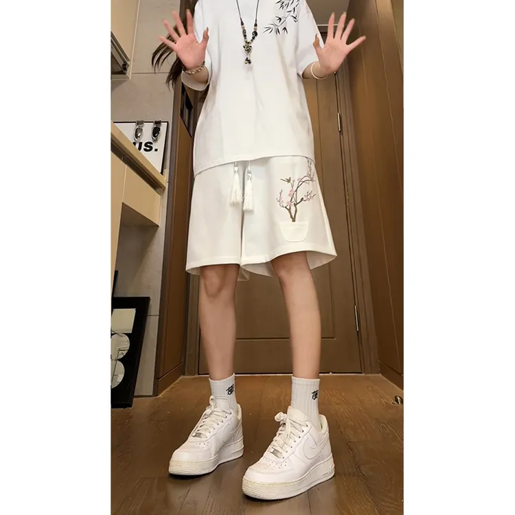 新中式国风梅花刺绣冰丝速干短裤男款夏季薄款宽松情侣休闲运动裤