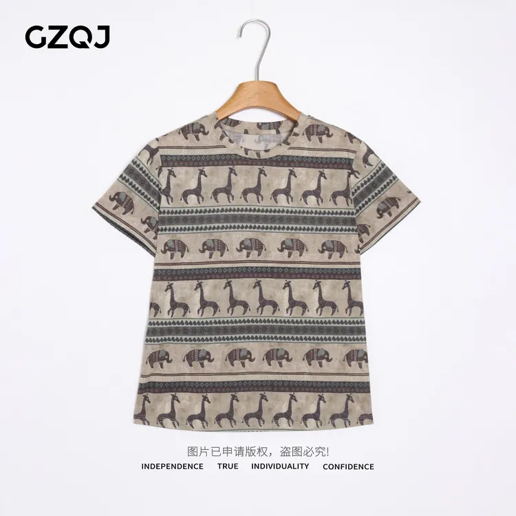 老琴私服【万物有灵】 欧若风时尚大象圆领短袖T恤女新款 96640