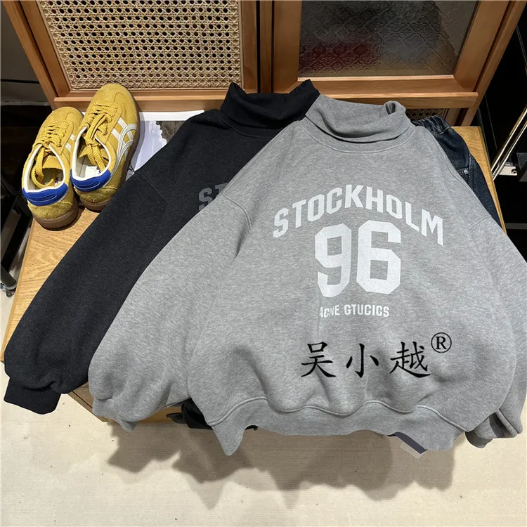 吴小越w1618男童加绒中领卫衣秋冬新款韩版宽松儿童上衣男孩冬装