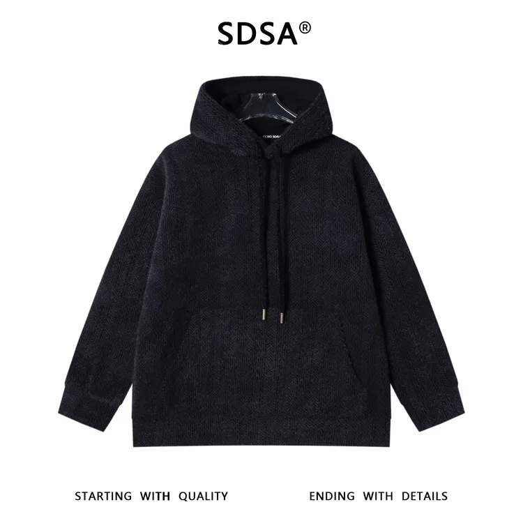 SDSA男士秋冬新款痞帅男装潮牌绒毛暗纹提花抽绳连帽卫衣百搭宽松