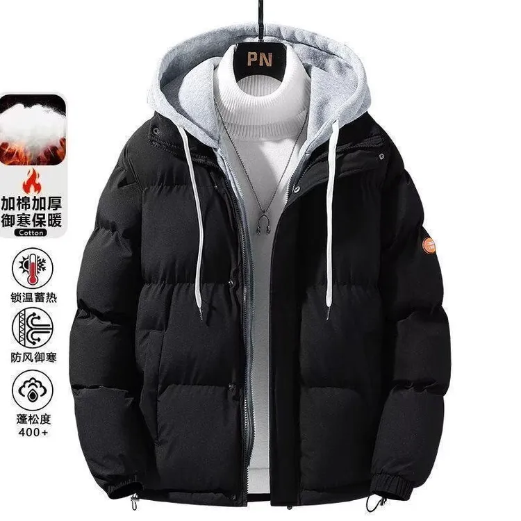 加厚款连帽风衣男女情侣同款保暖可脱卸帽棉衣棉服落肩袖御寒锁温