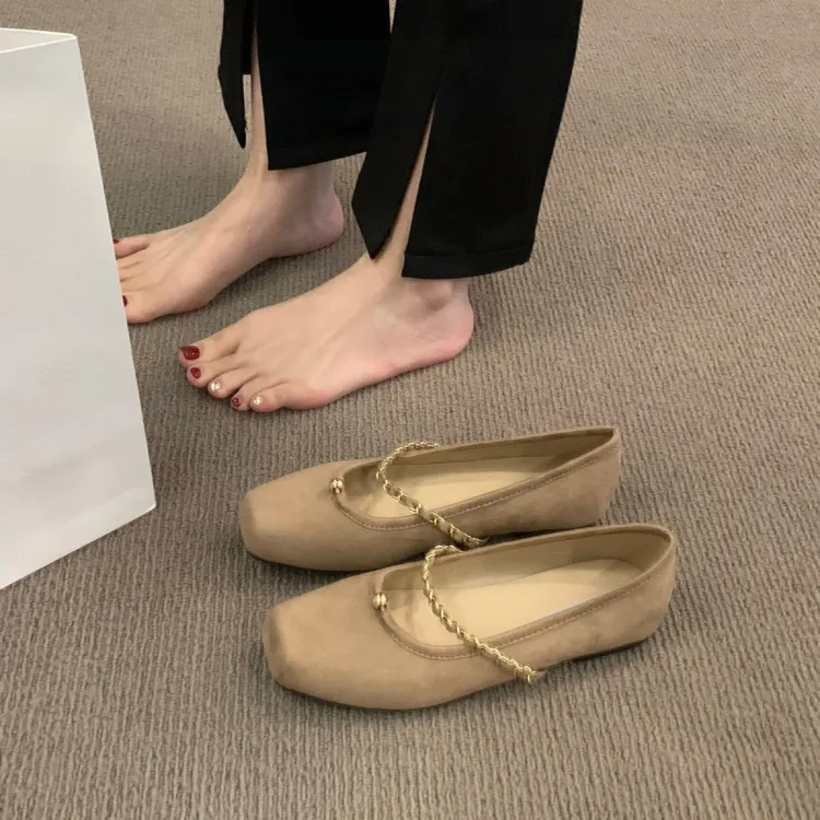 绒面方头复古奶奶法式平底单鞋玛丽珍女鞋子2025年新款春季晚晚鞋