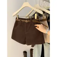 咖色灯芯绒短裤女秋冬季2025新款设计感小众高腰显瘦a字阔腿靴裤