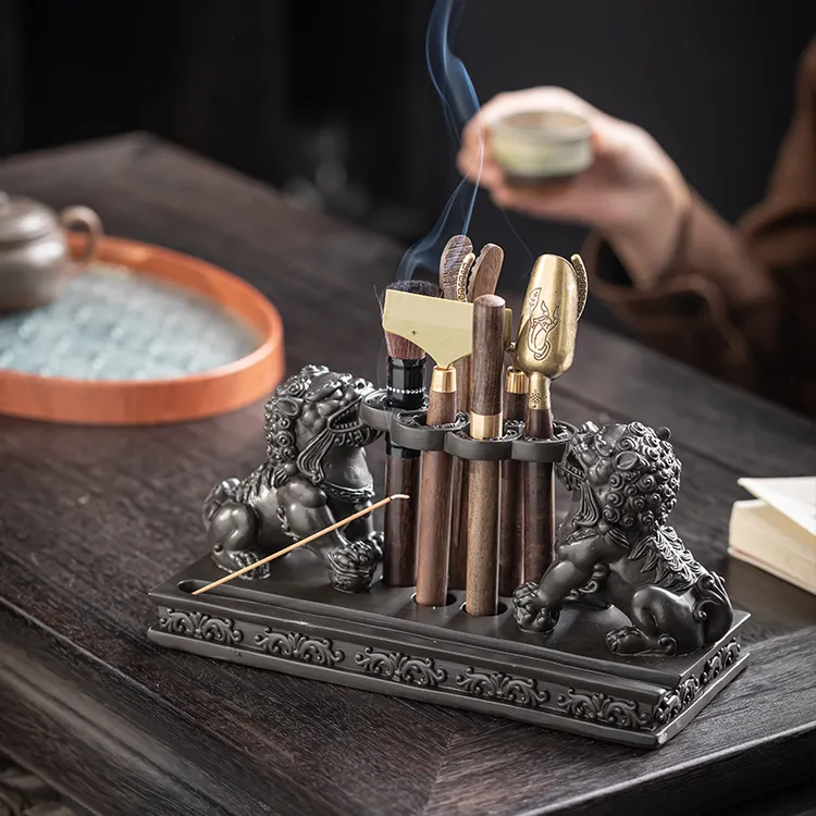 醒狮茶道六君子茶夹茶则茶刀茶具用品大全泡茶配件功夫茶杯架工具