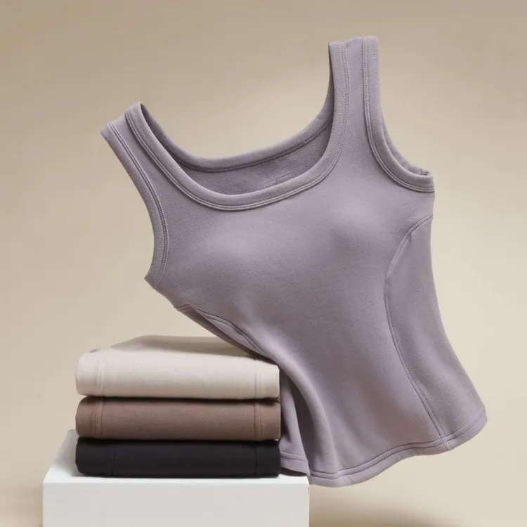 冬季百搭保暖背心女带胸垫一体秋冬加绒加厚发热内搭打底内衣Q