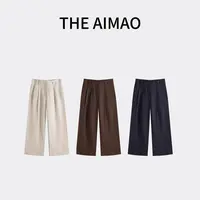 【THE AIMAO】“松弛腔调“进口100%亚麻压褶微廓直筒休闲裤XYX81712