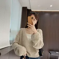 IMFLY金小金自制女装 套装DYW9731新款镂空针织衫罩衫+吊带两件套