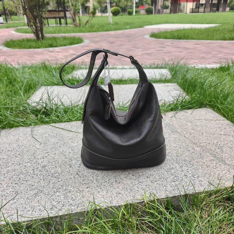 明星同款塌塌包进口牛皮双耳水桶包女大容量通勤包单肩斜挎包9909