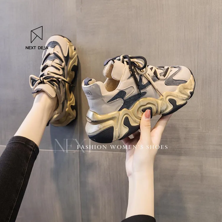 休闲潮鞋爆款炸街老爹鞋女2025春季新款厚底增高真皮百搭女鞋潮款